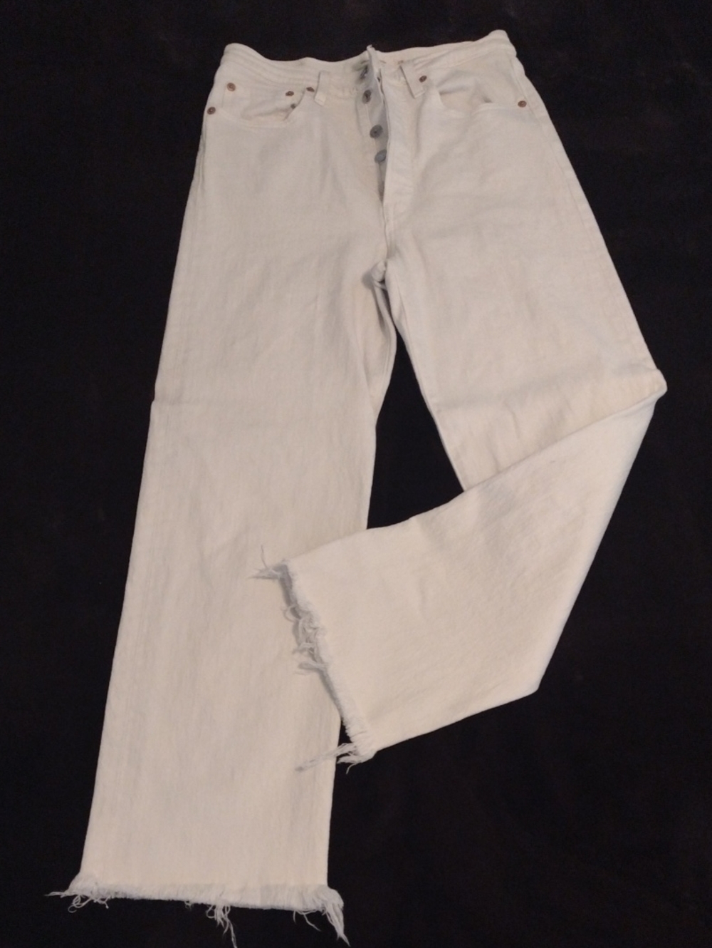 Levi's Ribcage Straight Cream Colored Jeans Women's 28 Frayed Hem High Rise